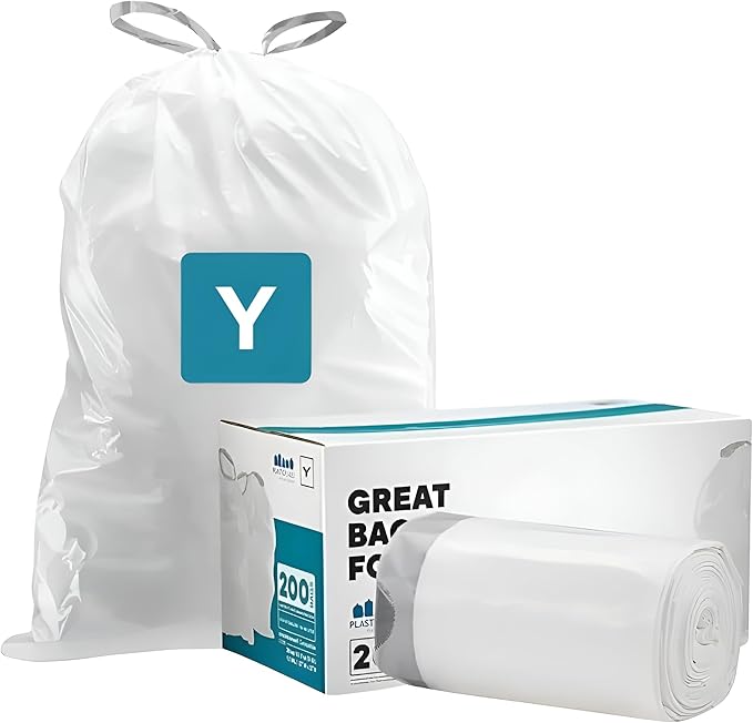 Plasticplace Custom Fit Trash Bags Compatible with simplehuman Code Y (100 Count) White Drawstring Garbage Liners 30.4 Gallon/ 115 Liter 28.5 x 39