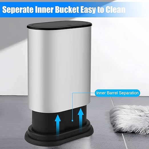 Anzoymx Stainless Steel Bathroom Trash Cans 1.8 Gallons Small Garbage Can with Pop up Lid Dog Proof Narrow Wastebasket Slim Waterproof Litter Trash Bins Set for Bedroom Toilet Office (Silver)