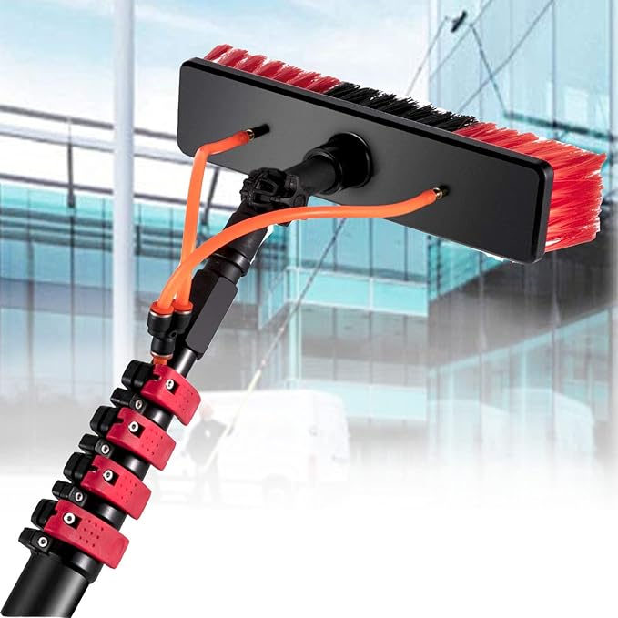 Outdoor Window Cleaner Brush Solar Panel Cleaning Tool Washing Tool Tall Window Glass Cleaning Poles Telescopic Water Fed Brush Window Washer Wand Aluminum Outdoor Cleaning Brush18FT/5.4M