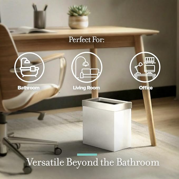 Gatco Small Bathroom Trash Can with Lid Rectangle 3 Gallon Stainless Steel Wastebasket Under Sink Matte Pearl and Satin Nickel for Bathroom Bedroom Office (1939SN)