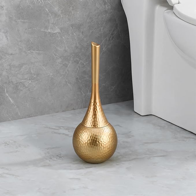 Gold Toilet Brush and Holder Set Hammered Elegant Bathroom Decor with Anti-Splash Shield &amp 360° Cleaning Base Rust-Proof ABS Modern Bath Accessories for Home Hotel