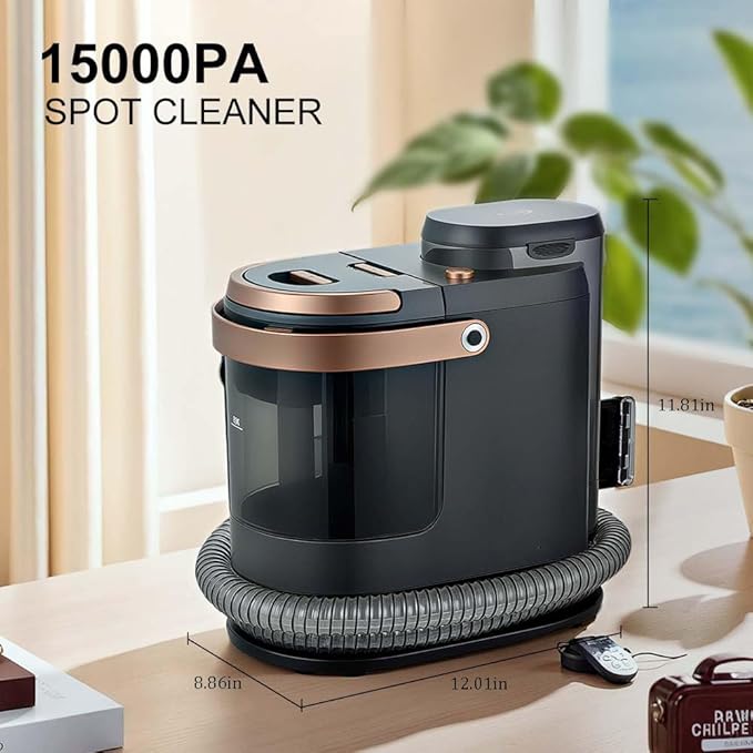 Portable Spot Cleaner with 15000PA Suction Gray and Rose Gold Multi-Function Carpet and Upholstery Cleaning Machine 12.01x8.86x11.81 Inch