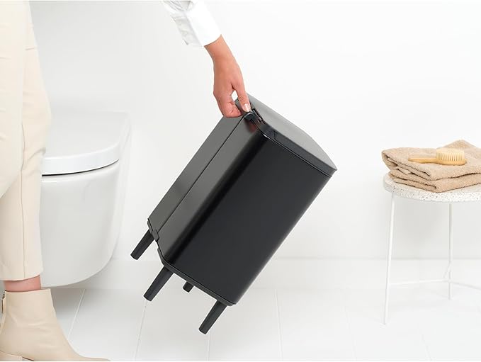 Brabantia Bo Small Lift-Open Trash Can with Raised Legs | 3.2 Gal / 12L | Matt Black | Free Standing Bedroom Bathroom Nursery Trash Can Removable Inner Bucket Non-Slip Feet | + Trash Bags
