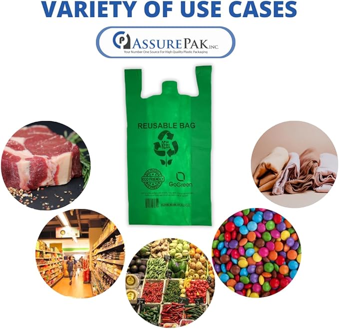 ASSUREPAK Green PP Non Woven Reusable Bags - 100 Bags - 1/6 BBL 12X7X22 - 45 GSM - Green - 12722GRNPPNWRB45