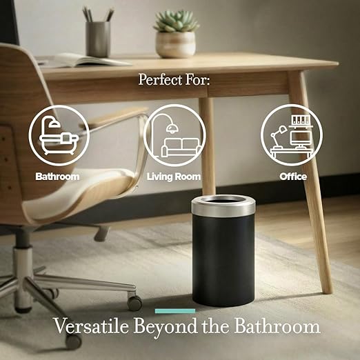 Gatco Small Bathroom Trash Can with Lid Round 3 Gallon Stainless Steel Wastebasket Under Sink Matte Black and Satin Nickel for Bathroom Bedroom Office (1912SN)