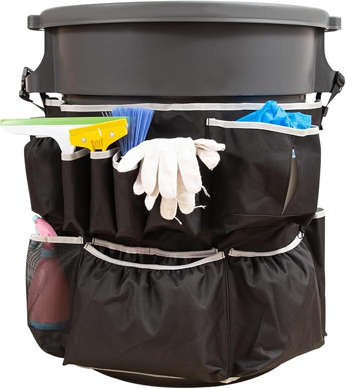 Trash Can Caddy BagCleaning Caddy Bag for 32-55 Garbage Bags HolderRound Trash Bags HolderCleaning Tool Organizer for 13 PocketsCleaning for Cleaning Supplies