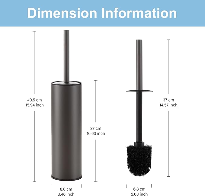 BGL Gunmetal Grey Toilet Brush and HolderStainless Steel Toilet Brushes for Bathroom with Holder