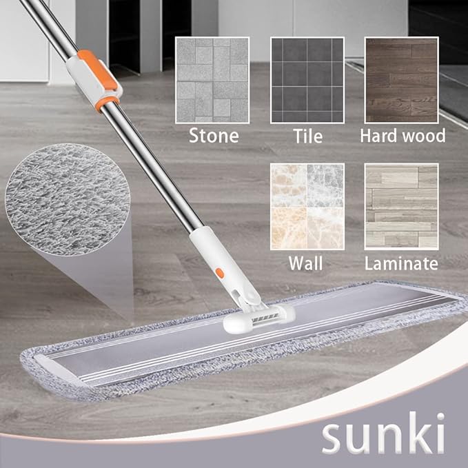 32-Inch Microfiber Flat Mop for Floor Cleaning - Commercial Wide Mop with 360° Rotation Stainless Steel Handle &amp 4 Reusable Washable Pads - for Hardwood Laminate Tile Dust and Wet Mopping