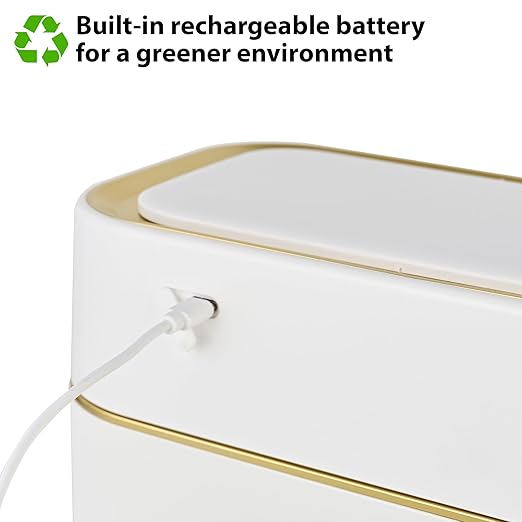 Pukomc 2.3 Gallon / 9L Automatic Adsorption Sensor Trash Can White Gold Motion Sensor Garbage Bin with Suction Slim Fashionable Design for Kitchen Bathroom Office &amp Small Space