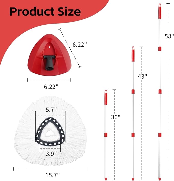 Triangle Base Spin Mop Replacement Kit with Adjustable Handle and 2 Refills