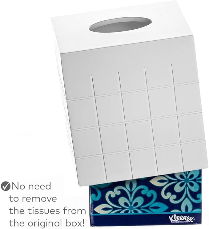 Creative Scents Polar White Tissue Box Cover Square – Decorative Tissue Holder for Bathroom Tissue Box Holder with Wide Opening - White Bathroom Accessories