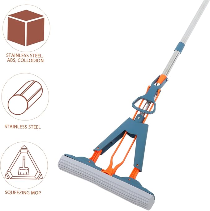 Vaguelly Dual Use Absorbent Sponge Mop 34cm Foldable Wet and Dry Squeeze Mop for Home Cleaning for Tile and Marble Floors Easy to Use No Hand Washing Required