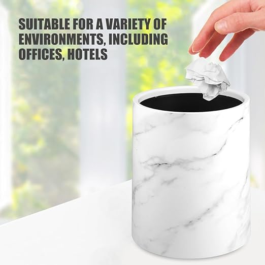 Marble Pattern Wastebasket Lidless Trash Can Opening Garbage Container for Bedroom Bathroom Kitchen Dormitory with Stable Structure and Modern Design