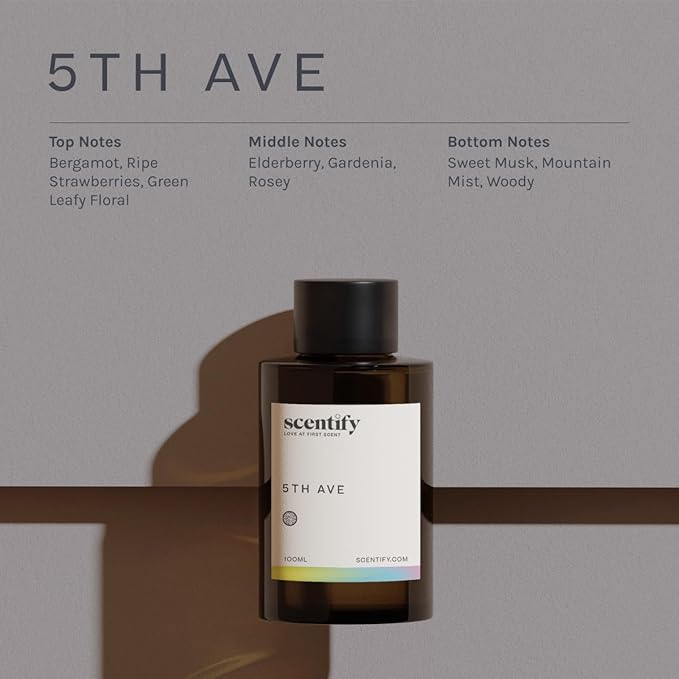 Scentify 5th Ave Aroma Oil Refill Scent for Oil Diffusers - Bergamot Floral Gardenia Scents - Luxurious Relaxing Aromatherapy Diffuser Fragrance 100ml 3.38 oz