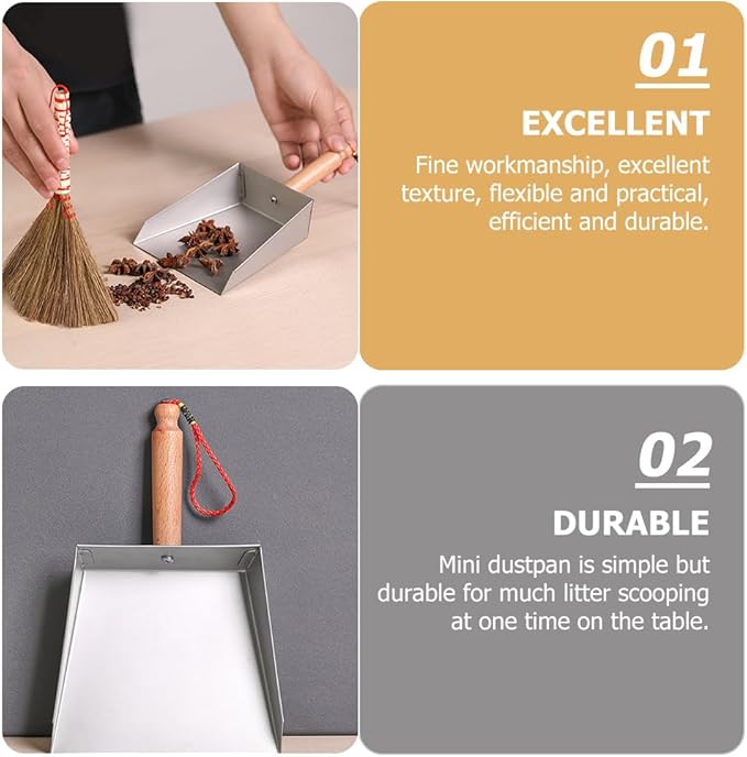 Beaupretty Stainless Steel Small Dustpan with Short Handle Lightweight Metal Dust Pan for Household and Children Compact 8.26X5.51In Tabletop Cleaning Tool
