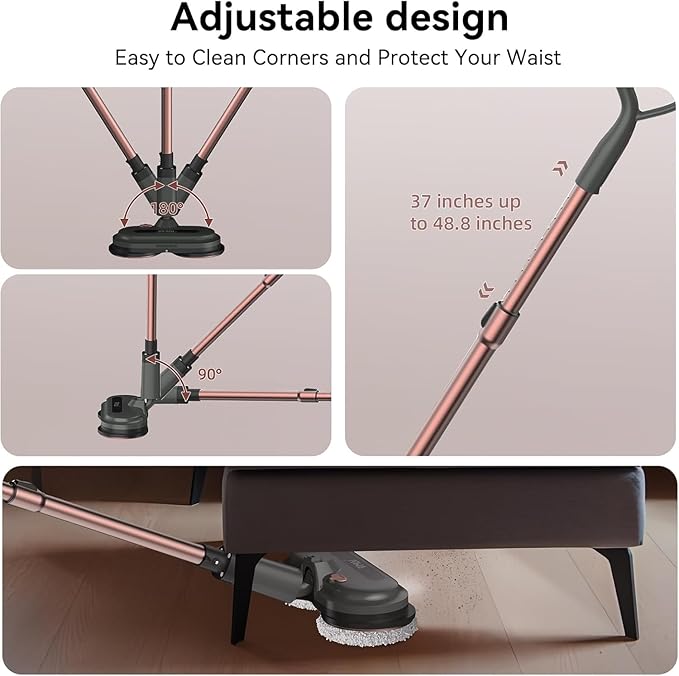 Cordless Electric Mop Electric Floor Cleaner with Water Sprayer &amp LED Headlights Up to 60 mins Lasting Time Powerful Spin Mop with Extendable Tube Self-Propelled Floor Cleaning Solution inclu