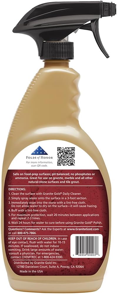 Granite Gold Daily Cleaner Spray 3-Pack with Sealer Spray 1-Pack for Granite Marble Travertine Quartz Natural Stone