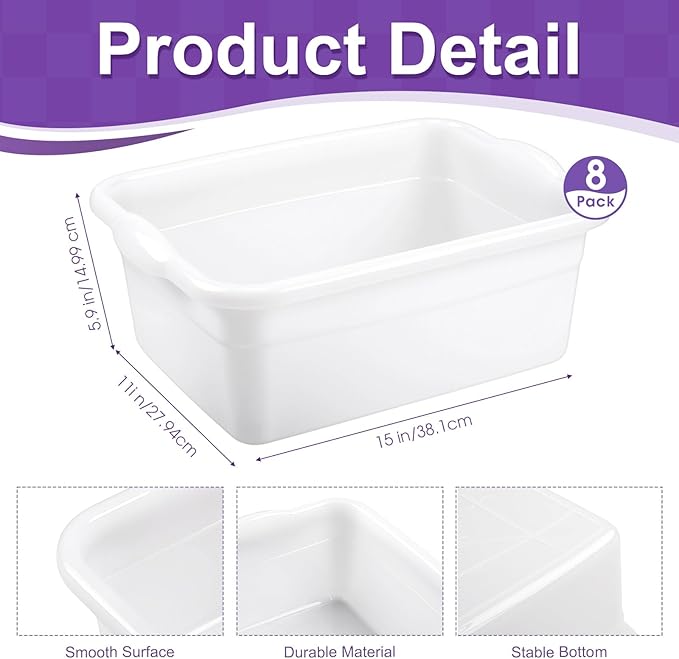 Honeydak 3 Pack Plastic Wash Basins 12 Quart Dish Pan Rectangular Wash Tub White Dishpan for Kitchen Bathroom Sink Face Washing Cleaning Foot Hospital Soaking Laundry Storage Cleaning Supplies