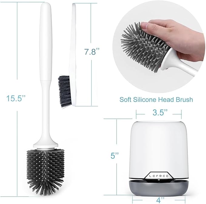 Lefree 2 Pack Silicone Toilet Brush Set with Ventilated Holder Floor Standing &amp Wall Mounted Toilet Scrubber