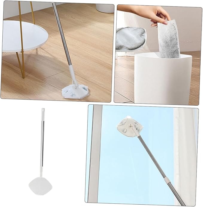 Mobestech Household Dust Mop with Rotatable Triangle Head and Electrostatic Dry Cloth Flat Wall Mop for Floor Cleaning Includes One Pack of Dry Cleaning  Suitable for Hardwood and Tile