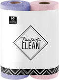 Fantasticlean Microfiber Cleaning Cloth Roll -60 Pack Tear Away Microfiber Towels 12 x 12 Reusable Washable Scratch Free Ultra Absorbent Dishcloth for All-Around Cleaning (Pink &amp Lavender)