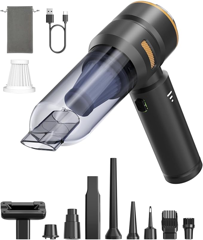 Car Vacuum3 Suction ModesPortable Mini Cordless Cleaner with 50000pa Suction PowerType-C ChargeHandheld Vacuum for HomeCarBirthday Gifts for Men Dad Husband (Black)