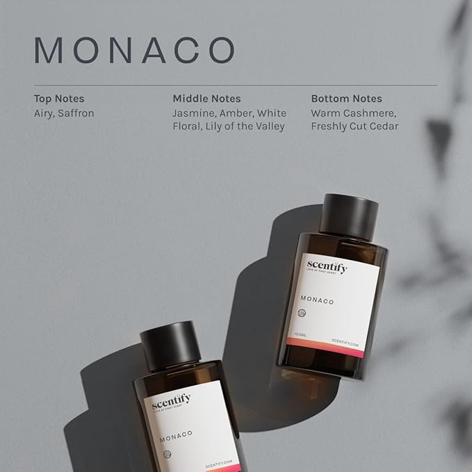 Scentify Monaco Aroma Oil Refill Scent for Oil Diffusers - Saffron Jasmine Amber Cedar Scents - Luxurious Relaxing Aromatherapy Diffuser Fragrance 100ml 3.38 oz
