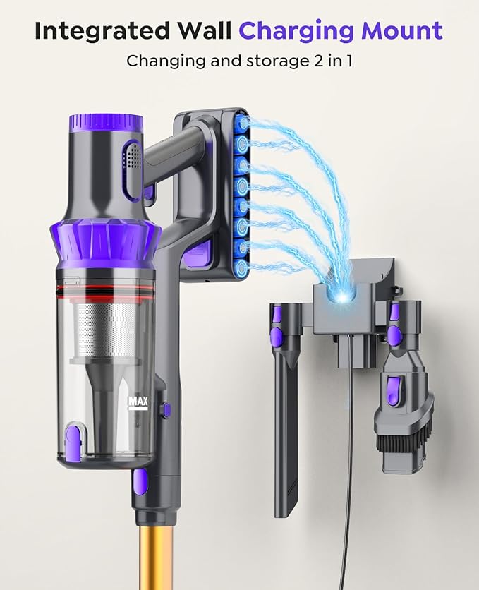Cordless Vacuum Cleaner 50KPA Powerful Suction 70Min Runtime Vacuum Cleaners for Home Self-Standing Stick Vacuum with Charging Dock StationAnti-Tangle Brush for Home Pet Hair/Carpet/Hardwood Floor