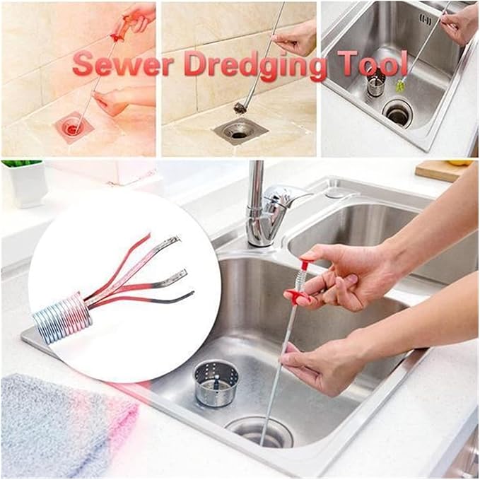Spring Pipe Dredging Tool -60-250 Cm Drain Dredger Clog Tool for Kitchen Sink Sewer Cleaning Hook Tool (Color : 250cm -98inch)
