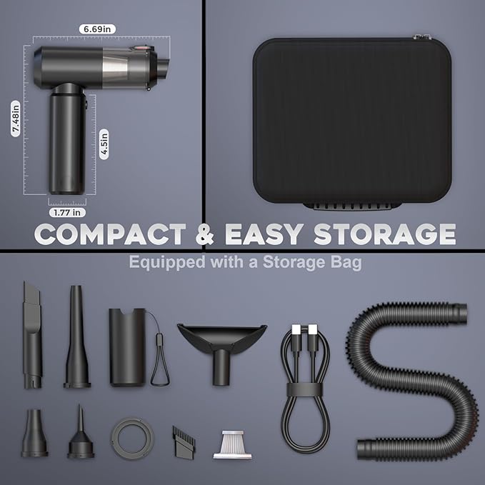 Cordless Handheld Vacuum with 6000mAh Power Bank &amp LED Light – 3-in-1 Car Vacuum Air Blower &amp Phone Charger 20000Pa Strong Suction 1lb Mini Vacuum for Car Home Pet Hair &amp Travel