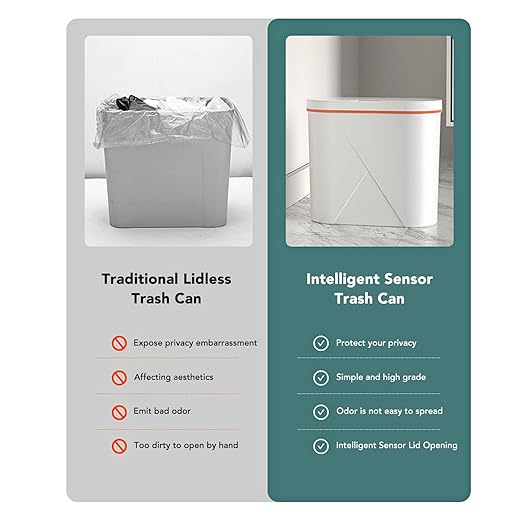 TOPINCN Home Diffuser Auto Trash Can Bathroom Crack Deodorizer 15L White Minimalistic Plastic Fragrant Room Diffuser Home Freshness Garbage Scent Restroom Wastebaskets