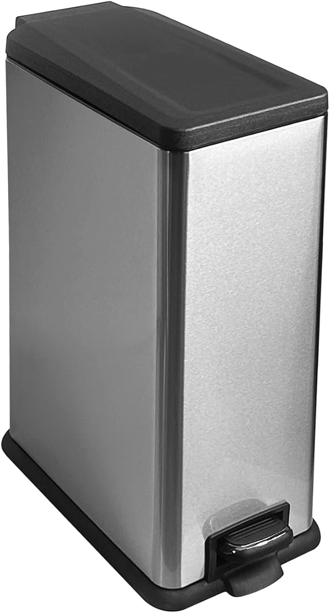 12 Gallon Trash Can with Lid45L Kitchen Garbage CanStainless Steel Trash Can for Narrow Spaces with Soft-Close Lid Inner Bucket and Step-on Pedal
