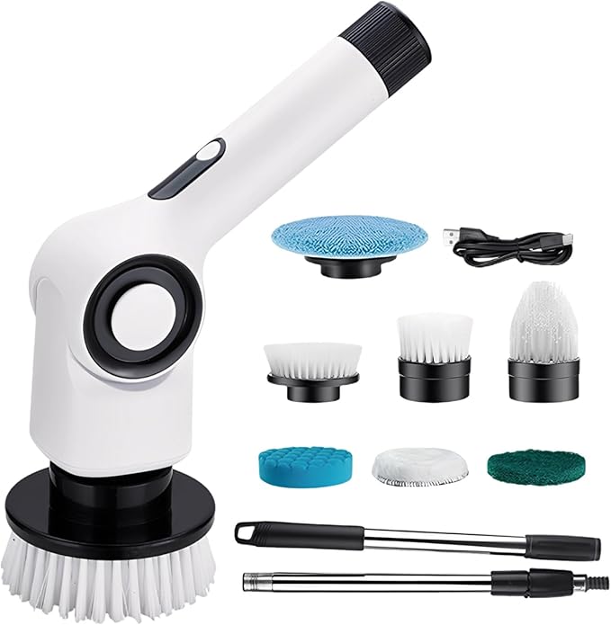 7-in-1 Electric Spin Scrubber Cordless Bathroom Cleaner 450 RPM with Extension Handle