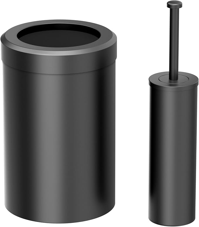 Gatco Small Bathroom Trash Can With Lid And Toilet Brush Set Round 3 Gallon Stainless Steel Wastebasket Under Sink Matte Black For Bathroom Bedroom Office (2977)