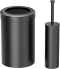 Gatco Small Bathroom Trash Can With Lid And Toilet Brush Set Round 3 Gallon Stainless Steel Wastebasket Under Sink Matte Black For Bathroom Bedroom Office (2977)