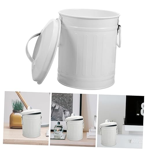 VILLCASE Sturdy Iron Metal Trash Bin Small Desk Waste Container Lid Office Wastebasket for Home