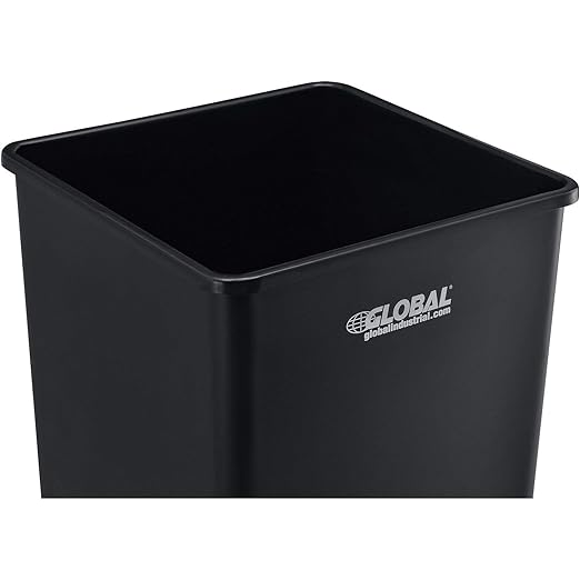 Global Industrial Square Plastic Garbage Can Open Top 55 Gallon Capacity Indoor/Outdoor Rated 19-1/2W x 19-1/2D x 34H Utility Trash Can No Lid Black