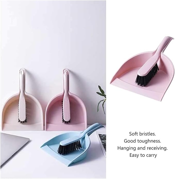 Mini Broom and Dustpan Set Small Hand Broom with Dust Pan for Table Crumbs Desk Kitchen Counter Sofa Car - Pink Blue Beige(Beige)