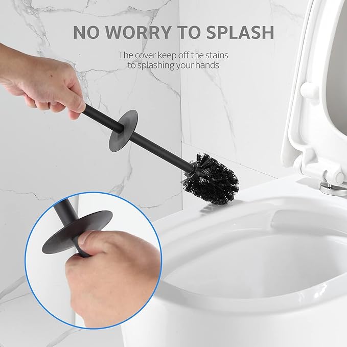 BGL Toilet Brush and Holder Set Matte Black Freestanding for Bathroom Storage and Organization Square Design Sturdy and Space Saving