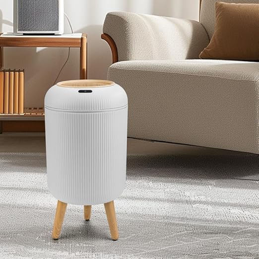 SUSLAS Trash Can with Motion Sensor Touchless Automatic Lid and Waterproof Design Smart Waste Bin for Bathroom Kitchen 2.6 Gallon Plastic White