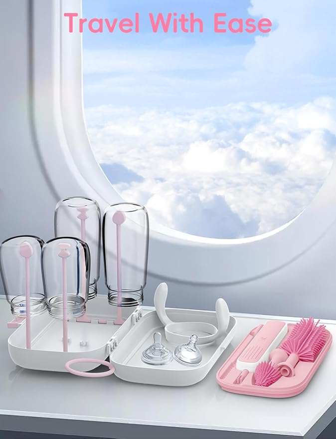 Electric Baby Bottle Brush Cleaner Baby Travel Bottle Cleaner Kit- 2000mAh Rechargeable Silicone Brush Drying Rack Compact Storage Box 360° Efficient Cleaning Bottle Brush for Home &amp On-The-Go