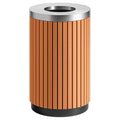 17 Gallon Round Outdoor Trash Can - Heavy Duty Steel &amp Wood Composite Commercial Decorative Garbage Bin with Open Lid Durable Park Retail &amp Transit Waste Container