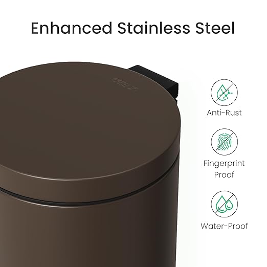Cesun 1.2 Gallons Small Brown Trash Can Bathroom Garbage Can with Lid and Foot Pedal Mini Round Wastebasket for Bathroom Bedroom Office 4.5 Liters / 1.2 Gallons Brown