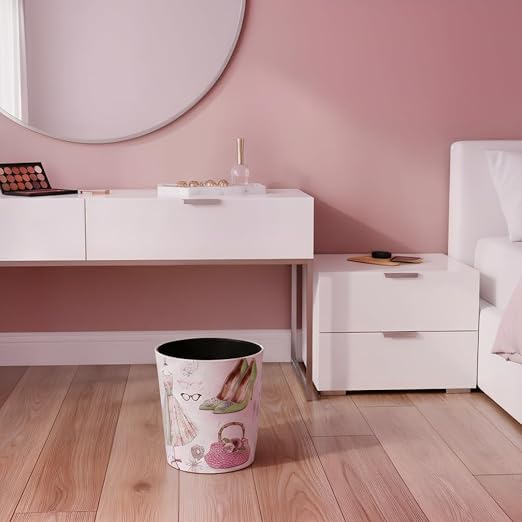PU Leather Small Trash Can Wastebasket Round Garbage Container Basket for Bathrooms Laundry Room Kitchens Offices Kids Rooms BedroomsDormsHome Decorative Art Bin 2.9 Gallon(Fashion Style)
