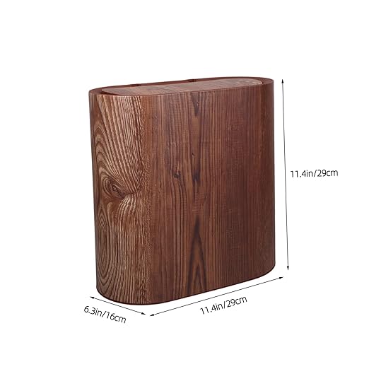 Narrow Bathroom Trash Can with Lid Wood Grain Wastebasket for Kitchen Bedroom Office Odor-Resistant PP Garbage Bin for Small Spaces and Easy to Clean