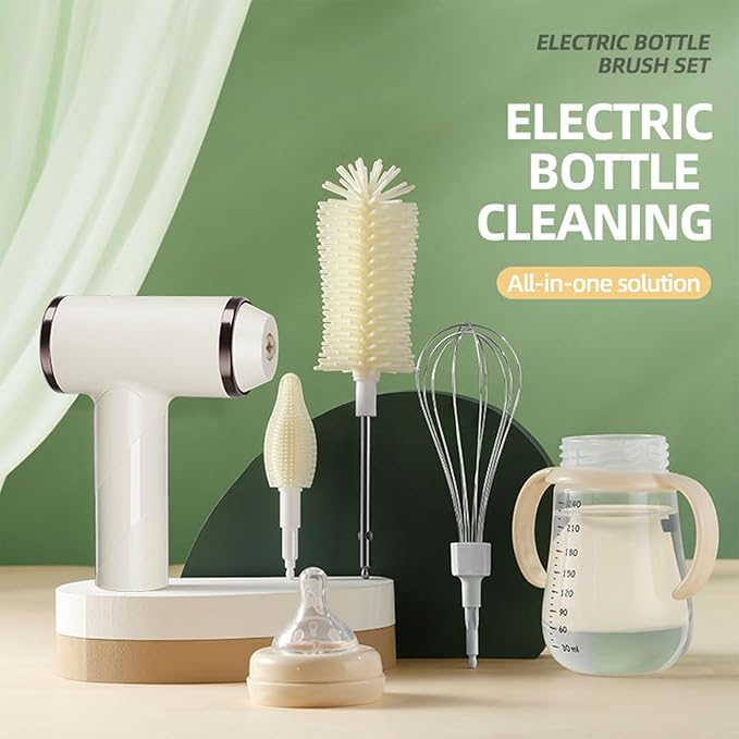 Electric Infant Bottle Brush Set Pace Motor 360 Rotation Silicone Bristles 12Inch Profound Cleanser Rechargeable