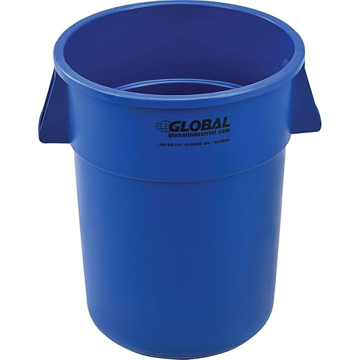 Global Industrial Commercial Round Trash Can 55 Gallon Capacity Plastic Garbage Can Indoor and Outdoor Utility Trash Can Blue 26-1/4W x 33-1/8H No Lid
