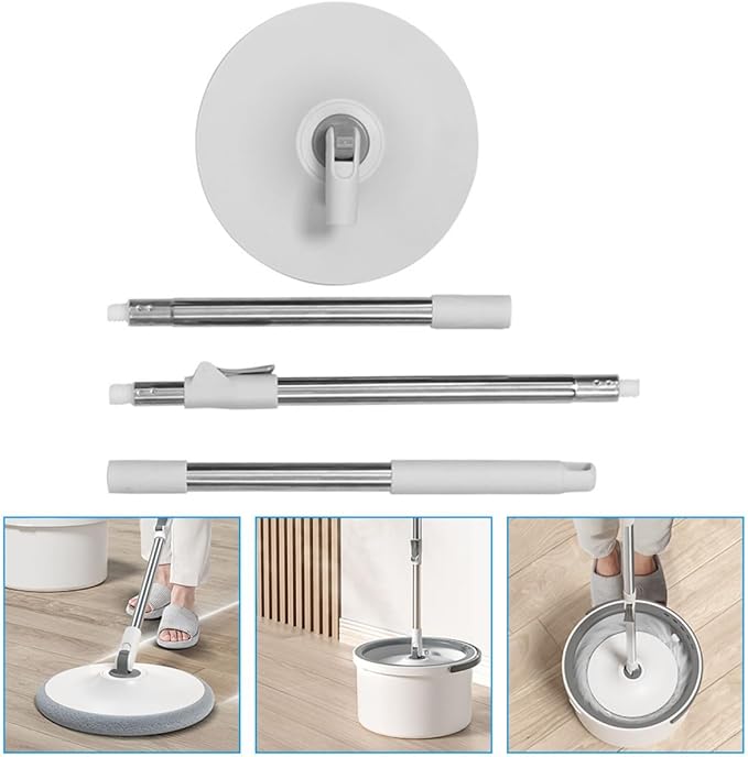 Rotary Mop with Sewage Separation and Free-Hand Wringing Gray-White Handle Round Absorbent Microfiber Head for Laminate and Hardwood Floor Cleaning at Home