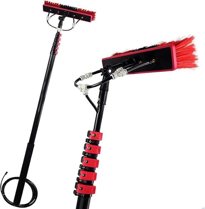 Glass Cleaning Brush Home Water Fed Telescopic Pole Kit Solar Panel Brush Rotating for Photovoltaic PanelWindow Cleaning Pole 12-36FT Water Fed Telescopic Brush with Squeegee Water/Hose F