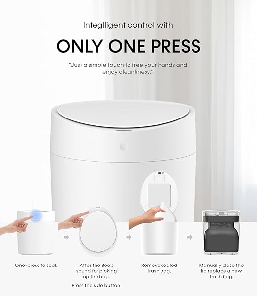 TOWNEW T AIR ONE Smart Trash Can 2.6 Gallon Automatic Garbage Can with Self-Sealing and Self-Changing Motion Sense Activated Rechargeable Trashcan for Living Room Bedroom Workshop Kitchen White